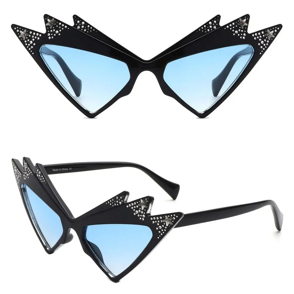 Futuristic Bold Fashion Triangle Irregular Cat Eye Sunglasses Blue Lens